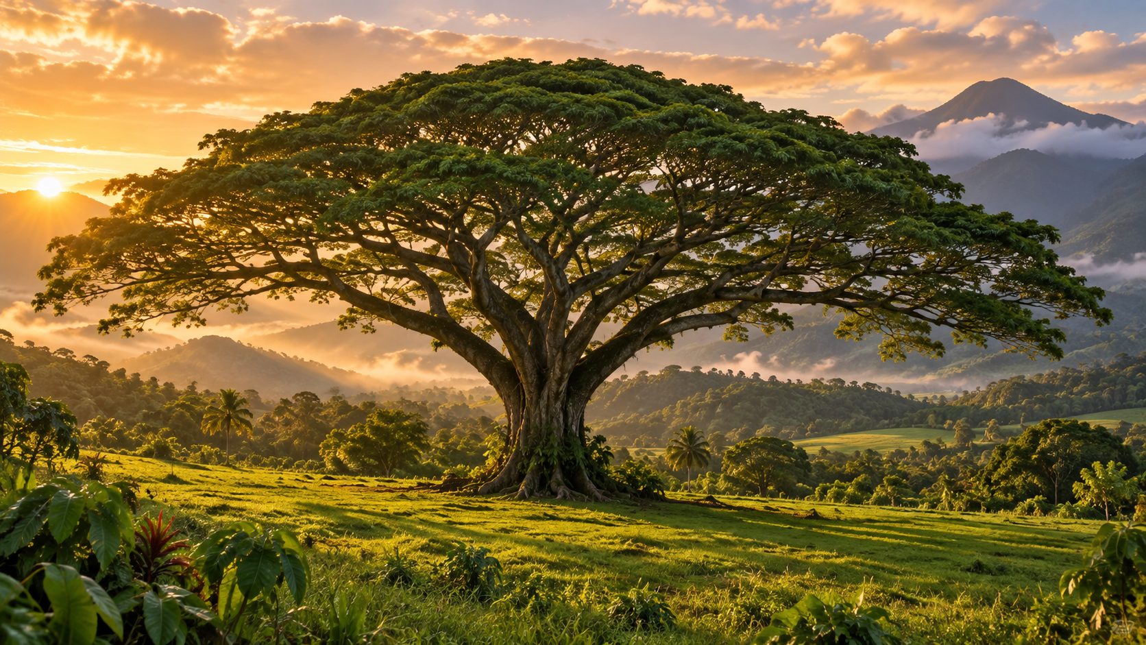 A Monkey Pod tree in the Costa Rican countryside